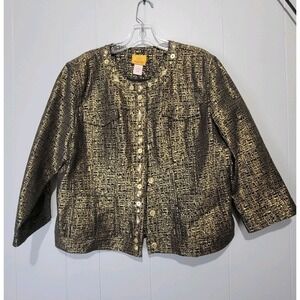 WOMENS BLACK GOLD BROCADE RUBY‎ RD SUIT COAT CAREER BLAZER JACKET SIZE 14